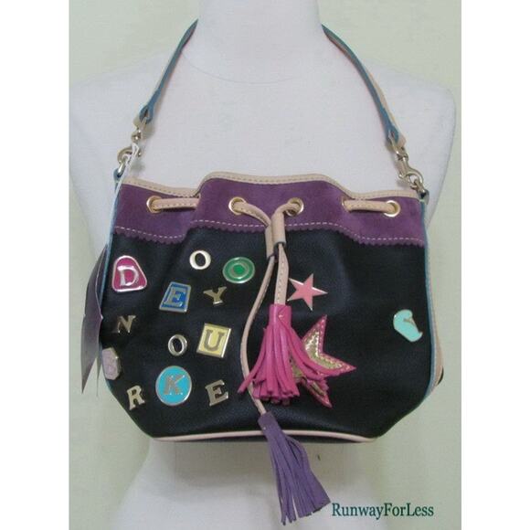 Dooney & Bourke Handbags - New DOONEY & BOURKE Charms Black Mini Bucket Drawstring Shoulder Bag Purse Vtg